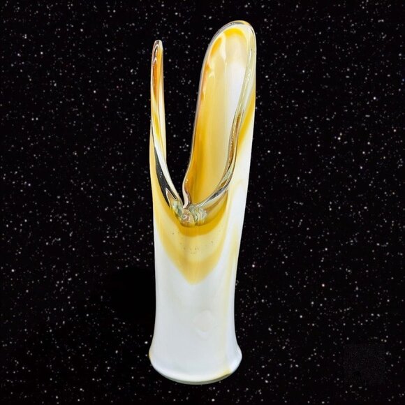 Hand Blown Swung Style Art Glass Vase Hand Made Amber Yellow Tall 14"T 4"W VTG - Picture 13 of 16